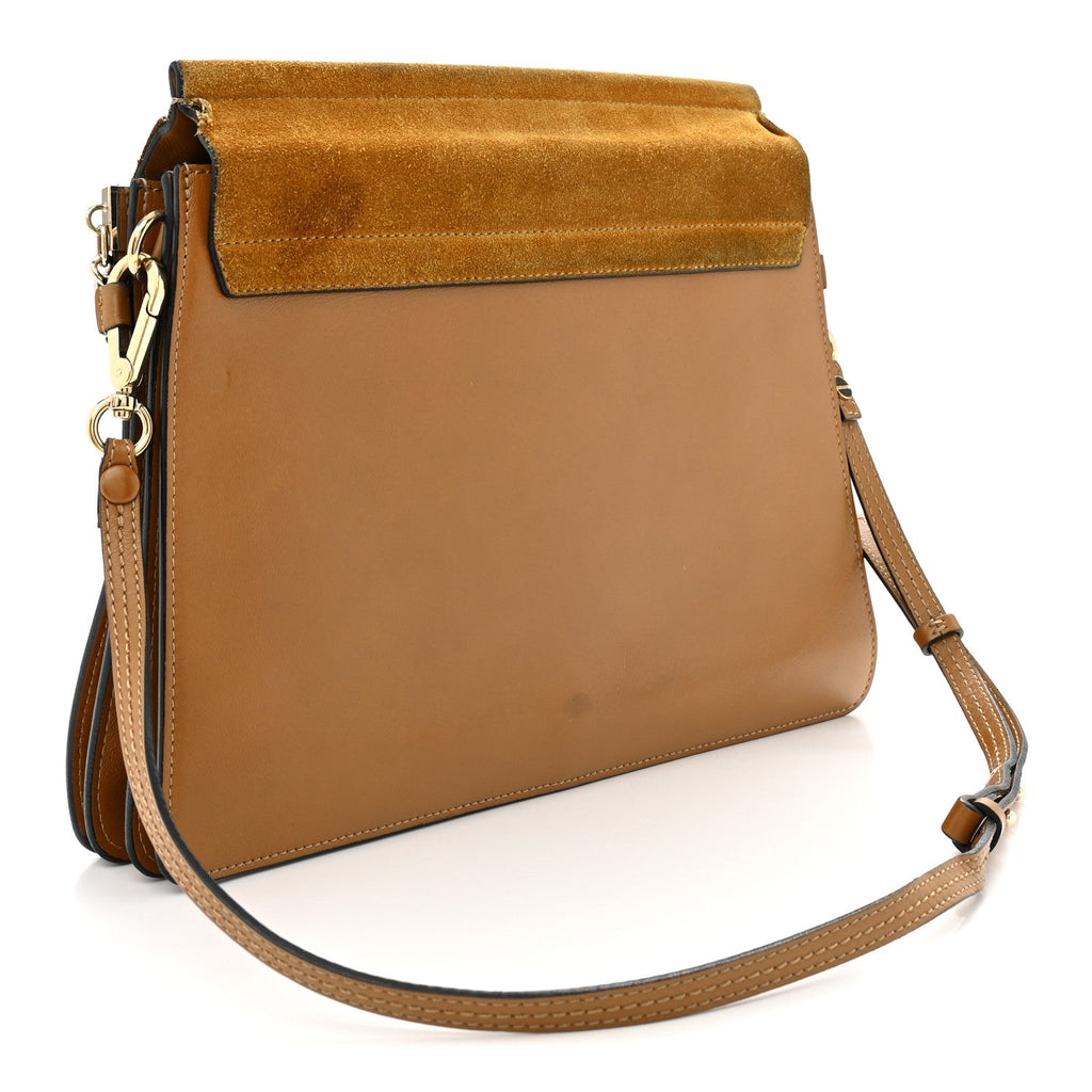 Suede Calfskin Medium Faye Shoulder Bag Mustard Brown