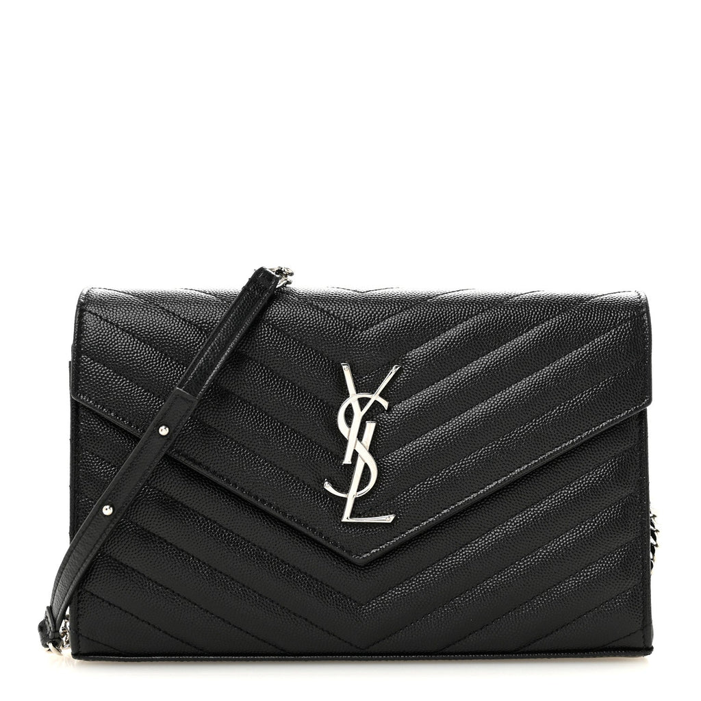 Grain De Poudre Matelasse Chevron Monogram Chain Wallet Black