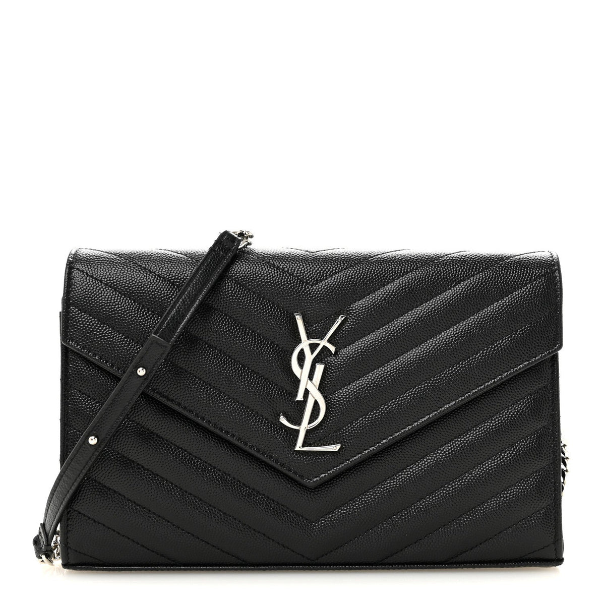 Grain De Poudre Matelasse Chevron Monogram Chain Wallet Black