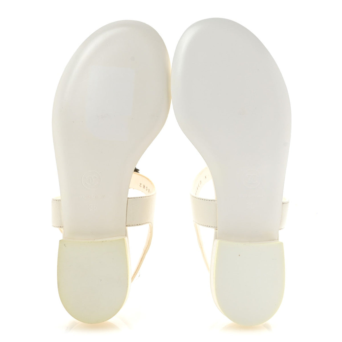Lambskin CC Leaf Thong Sandals 36 White