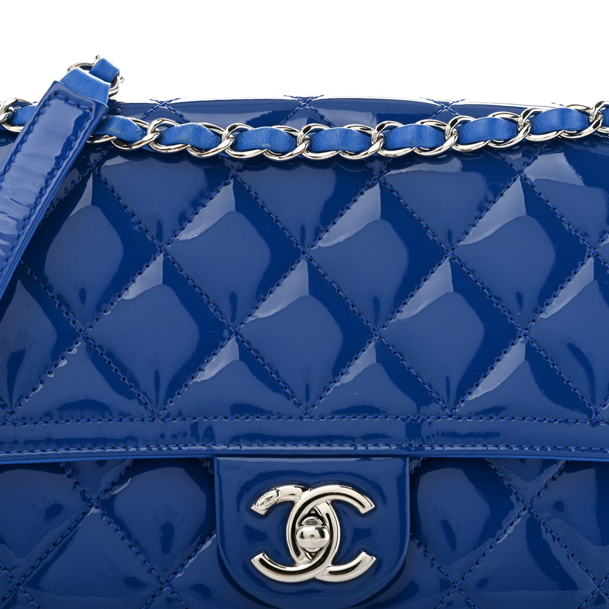 Patent Quilted Large Coco Shine Flap Blue