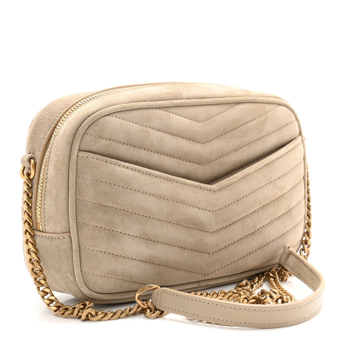 Suede Matelasse Monogram Mini Lou Camera Bag Matte Gold