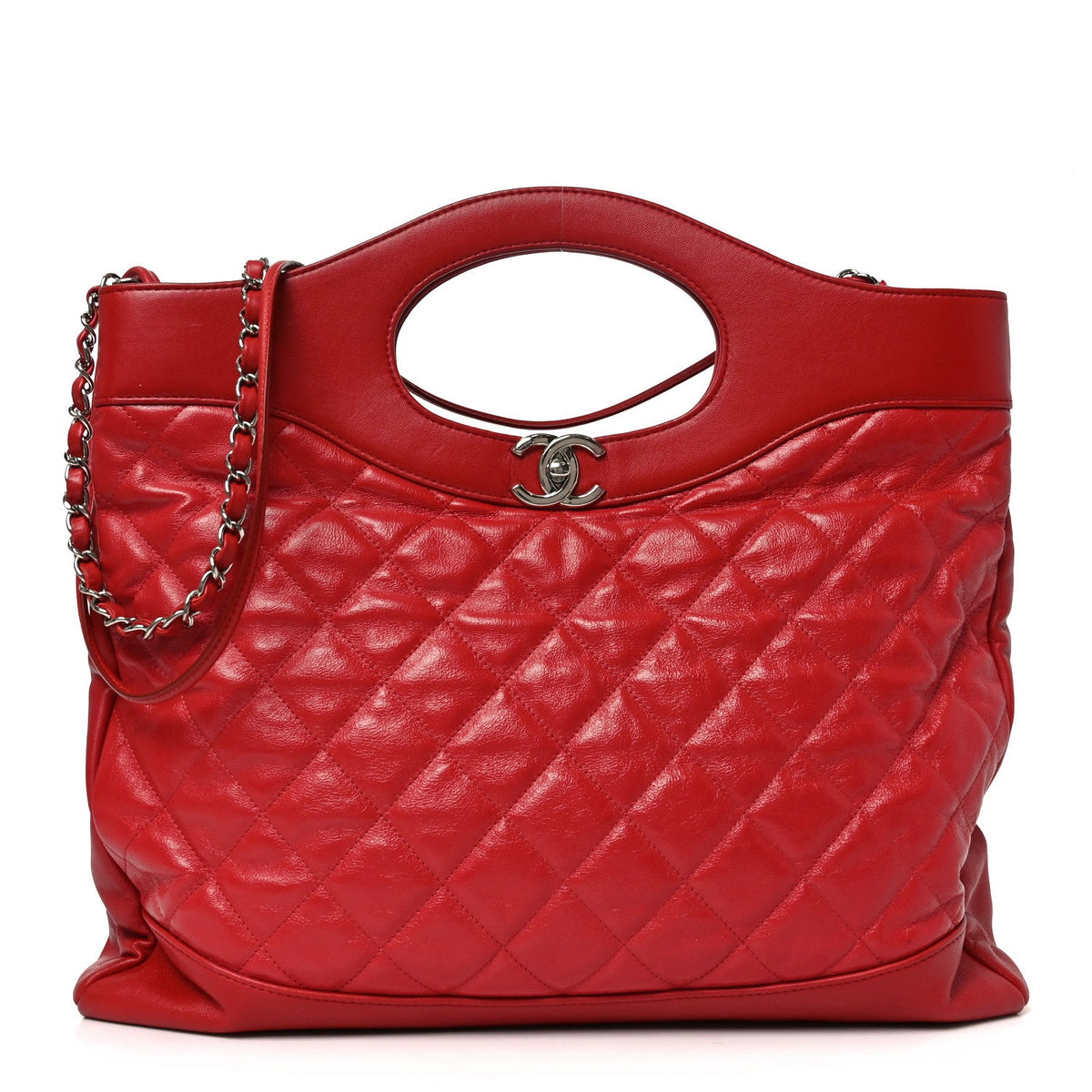Shiny Aged Calfskin Quilted Large 31 Shopping Bag Red
