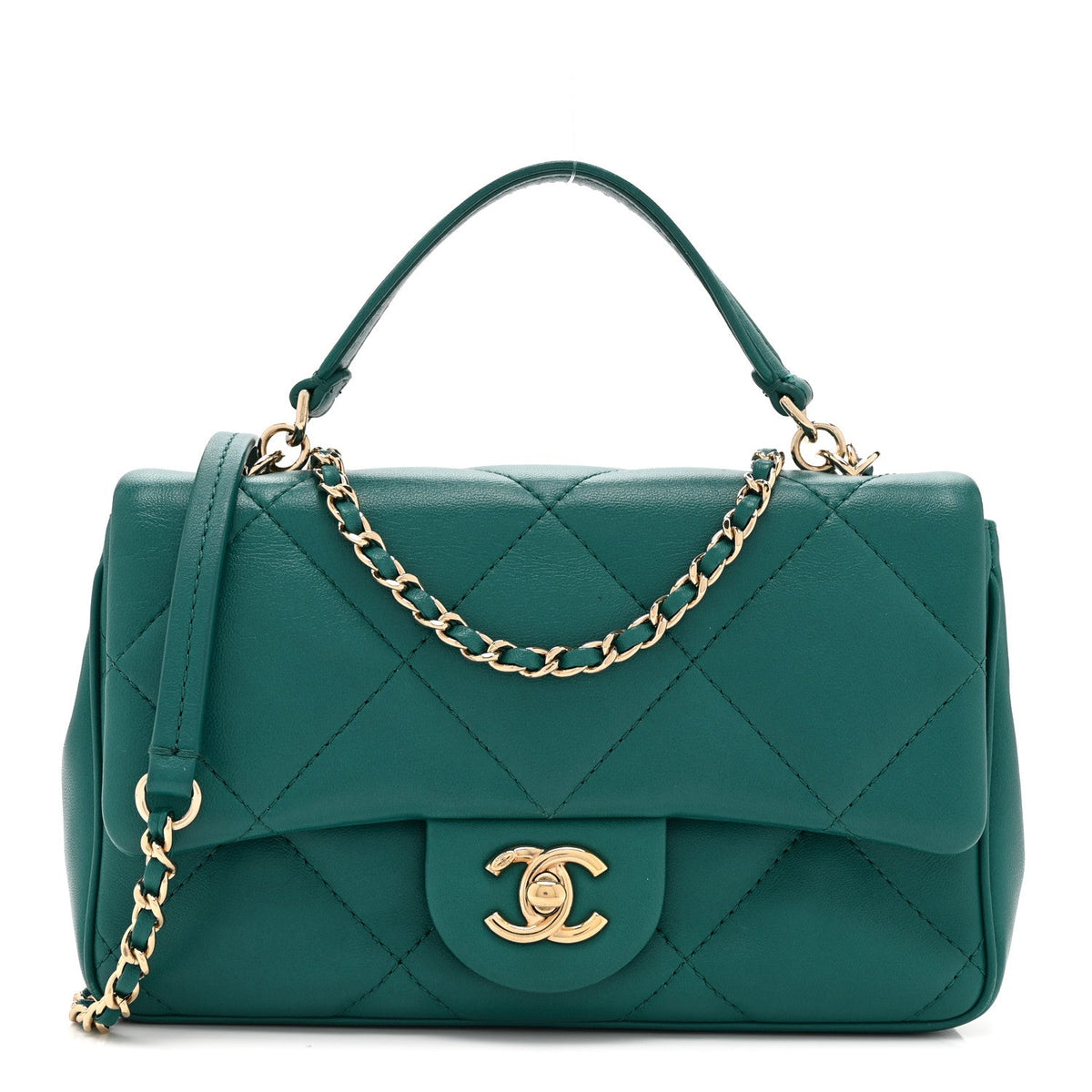 Lambskin Quilted Small Easy Carry Flap Green