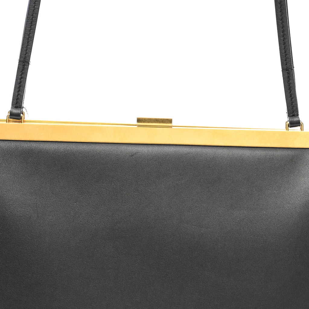 Smooth Calfskin Medium Clasp Shoulder Bag Black