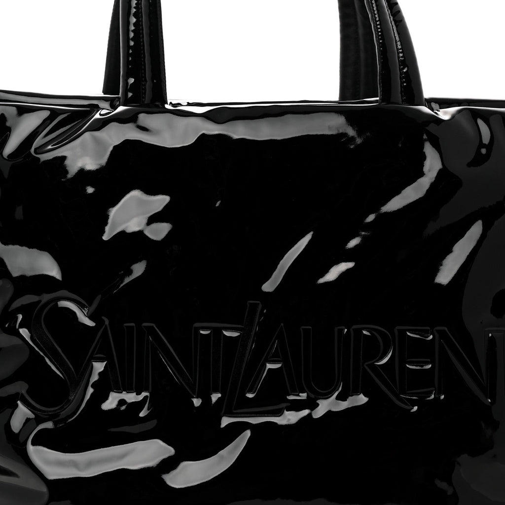 Patent Wide Puffer Maxi Tote Black
