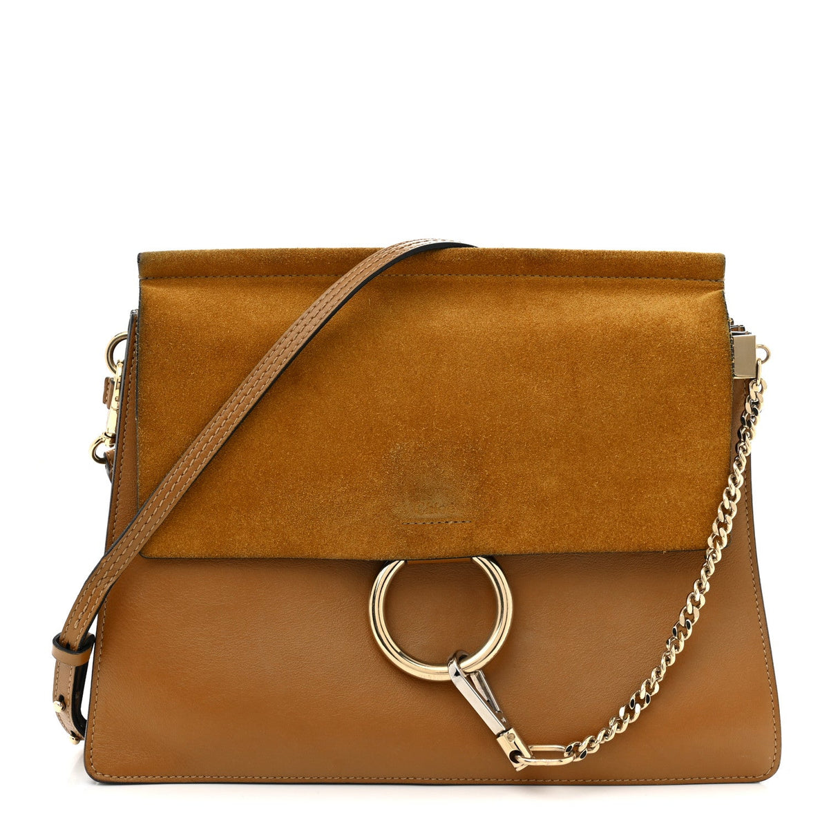 Suede Calfskin Medium Faye Shoulder Bag Mustard Brown