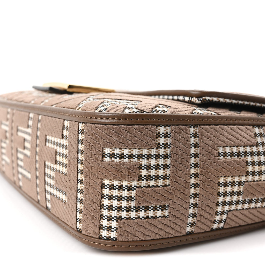 Wool Vitello King Houndstooth FF Embroidered Baguette Beige Moro