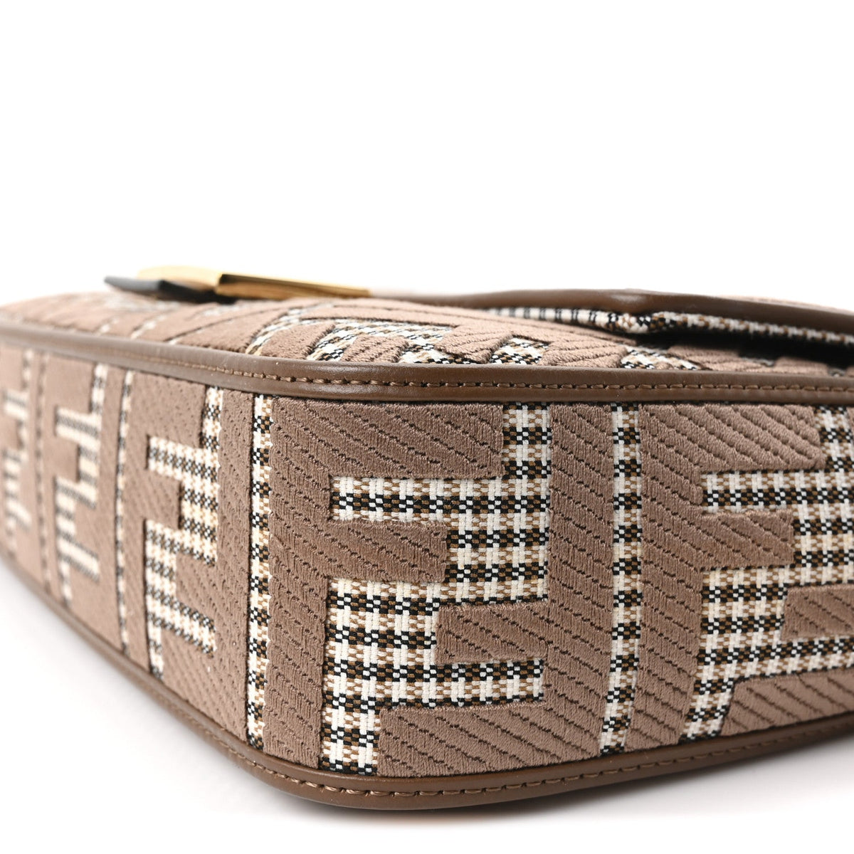 Wool Vitello King Houndstooth FF Embroidered Baguette Beige Moro