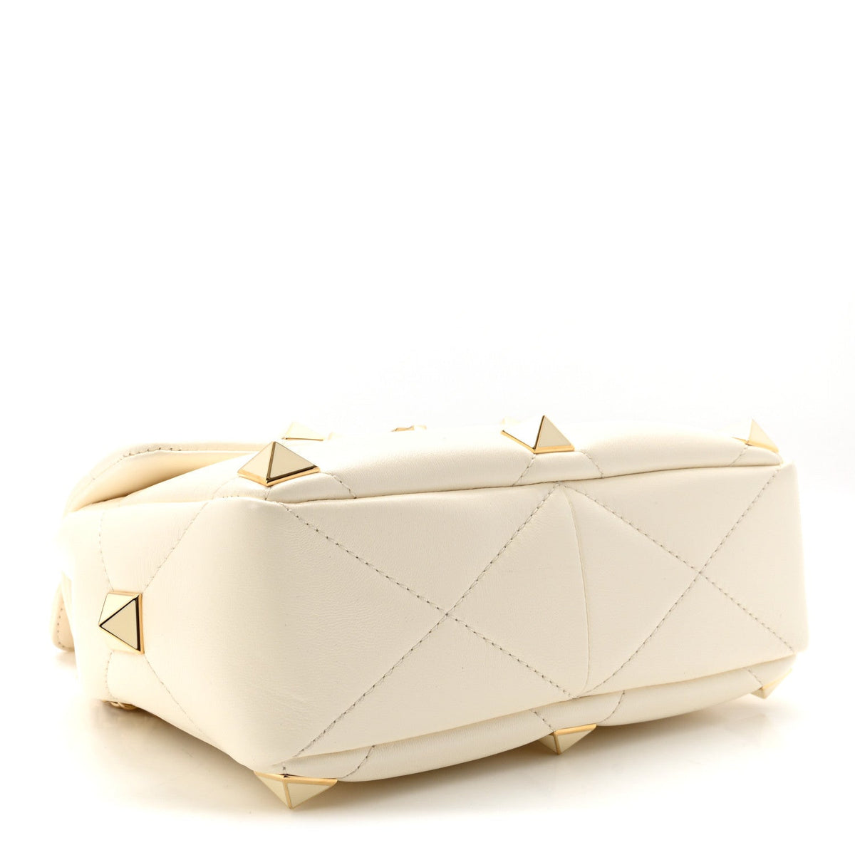 Nappa Enamel Medium Roman Stud Shoulder Bag Ivory