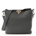 Pebbled Calfskin Small Rockstud Flip-Lock Messenger Bag Light Stone