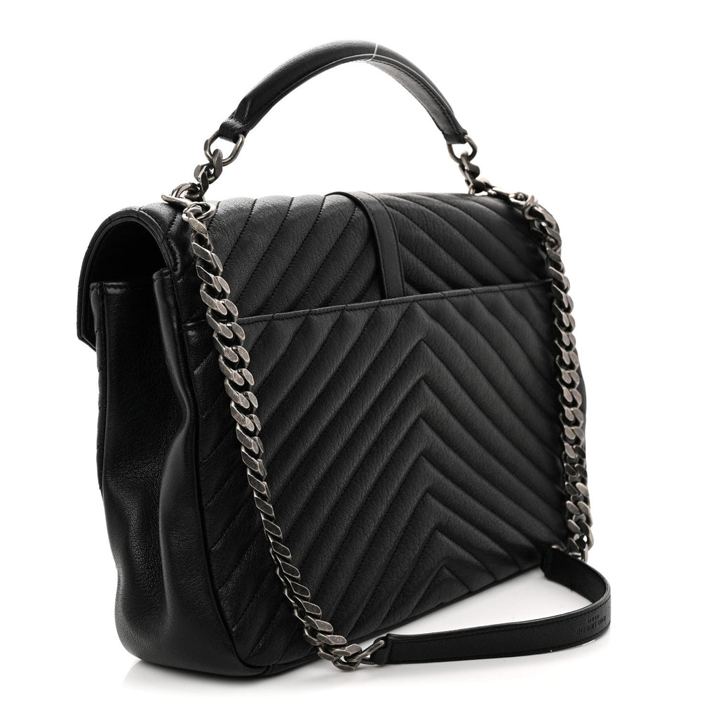 Sheepskin Matelasse Chevron Monogram Large College Satchel Black