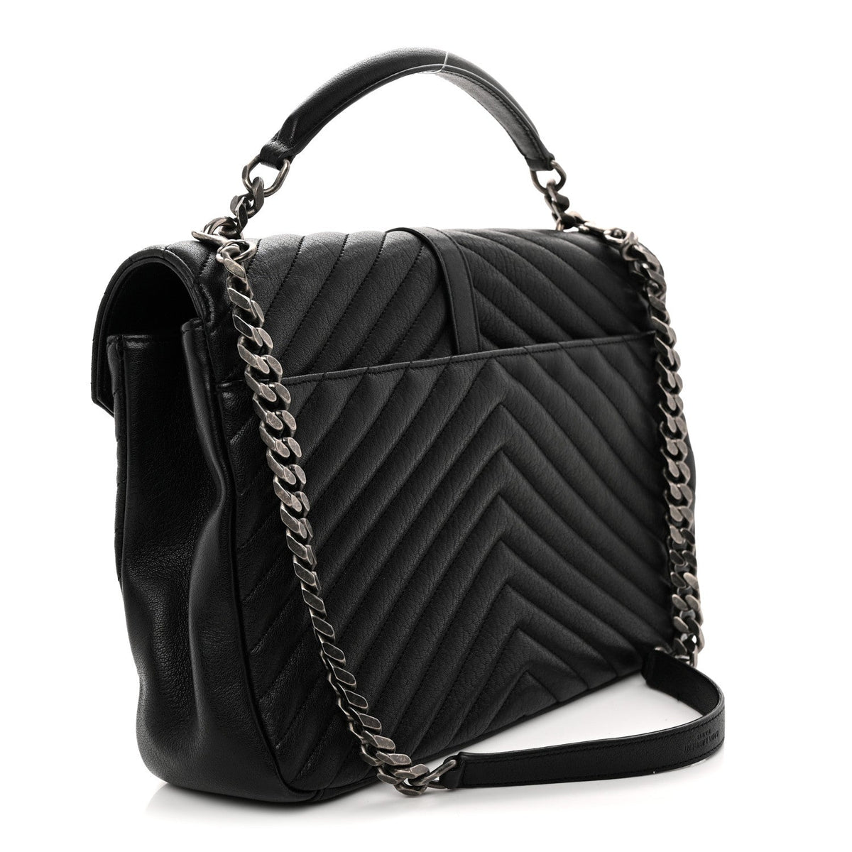 Sheepskin Matelasse Chevron Monogram Large College Satchel Black
