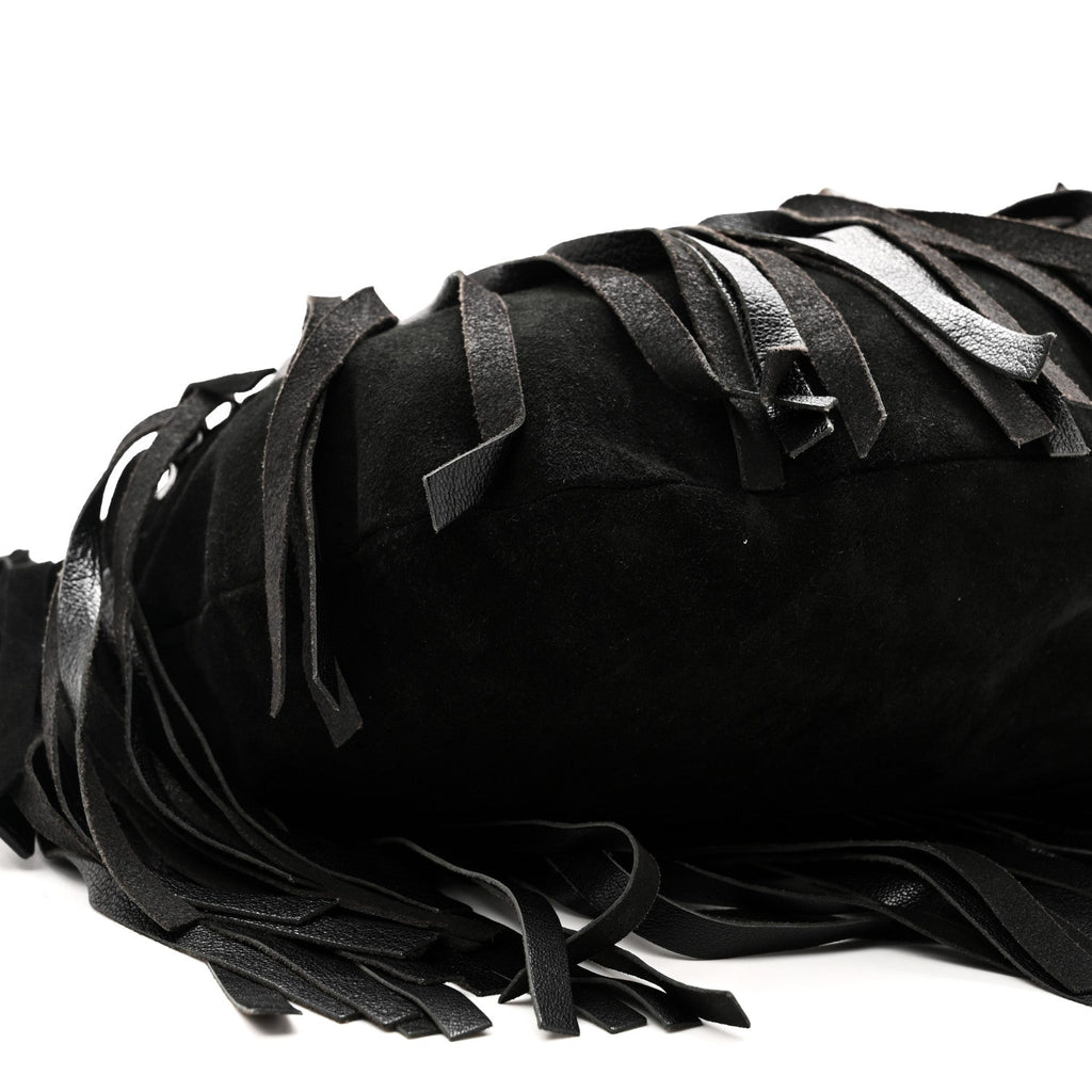 Suede Calfskin Fringe Buffalo Horn Mombasa Hobo Black