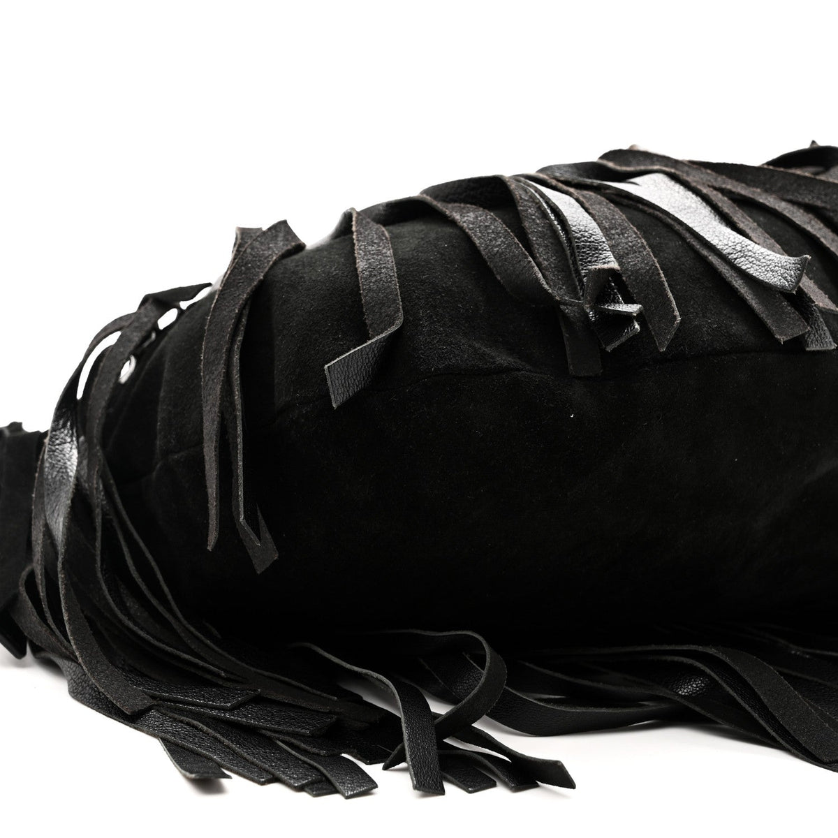 Suede Calfskin Fringe Buffalo Horn Mombasa Hobo Black