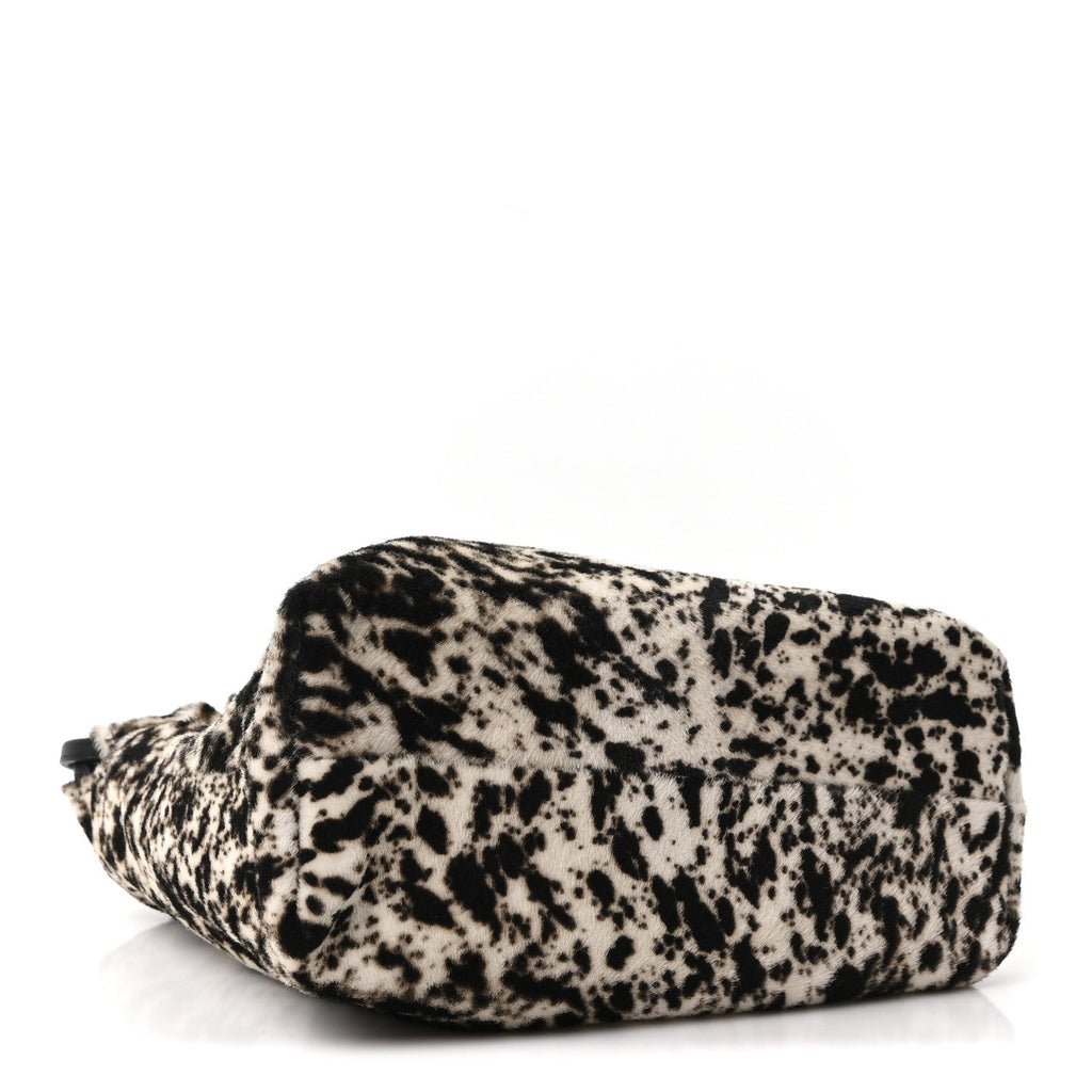 Pony Hair Printed Chic Lady Shoulder Bag  White Black