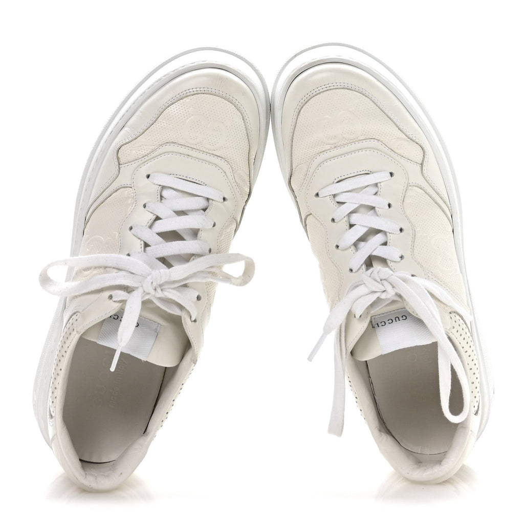 Calfskin GG Tennis Embossed Perforated Mens Interlocking G 55mm Sneakers 9.5 Great White