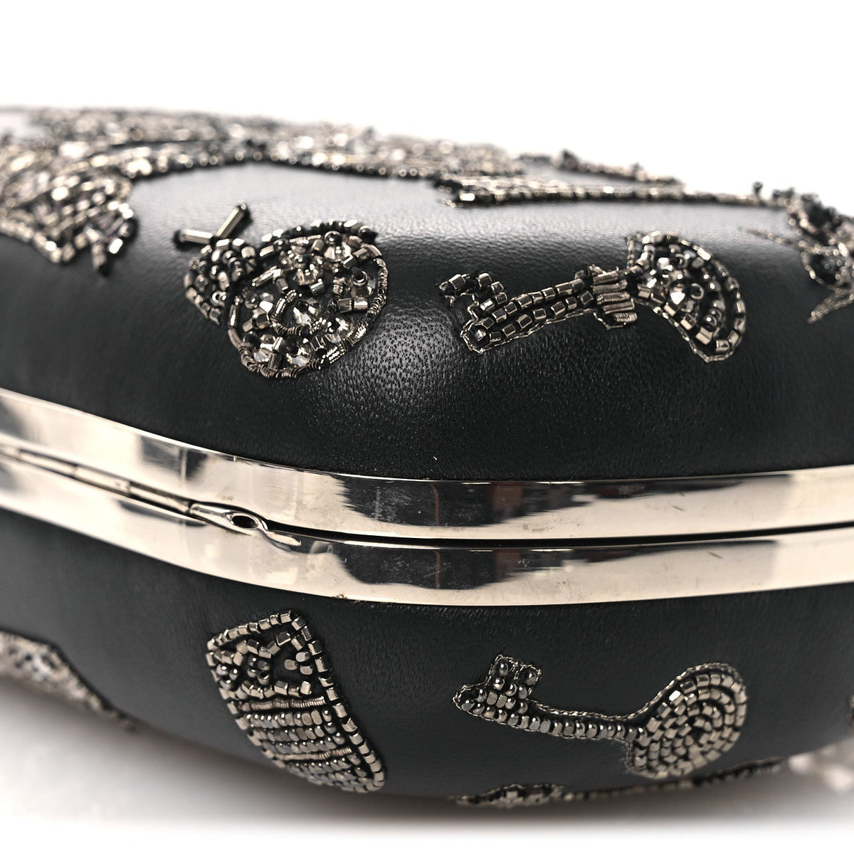 Nappa Crystal Embroidered Mushroom Box Clutch Black