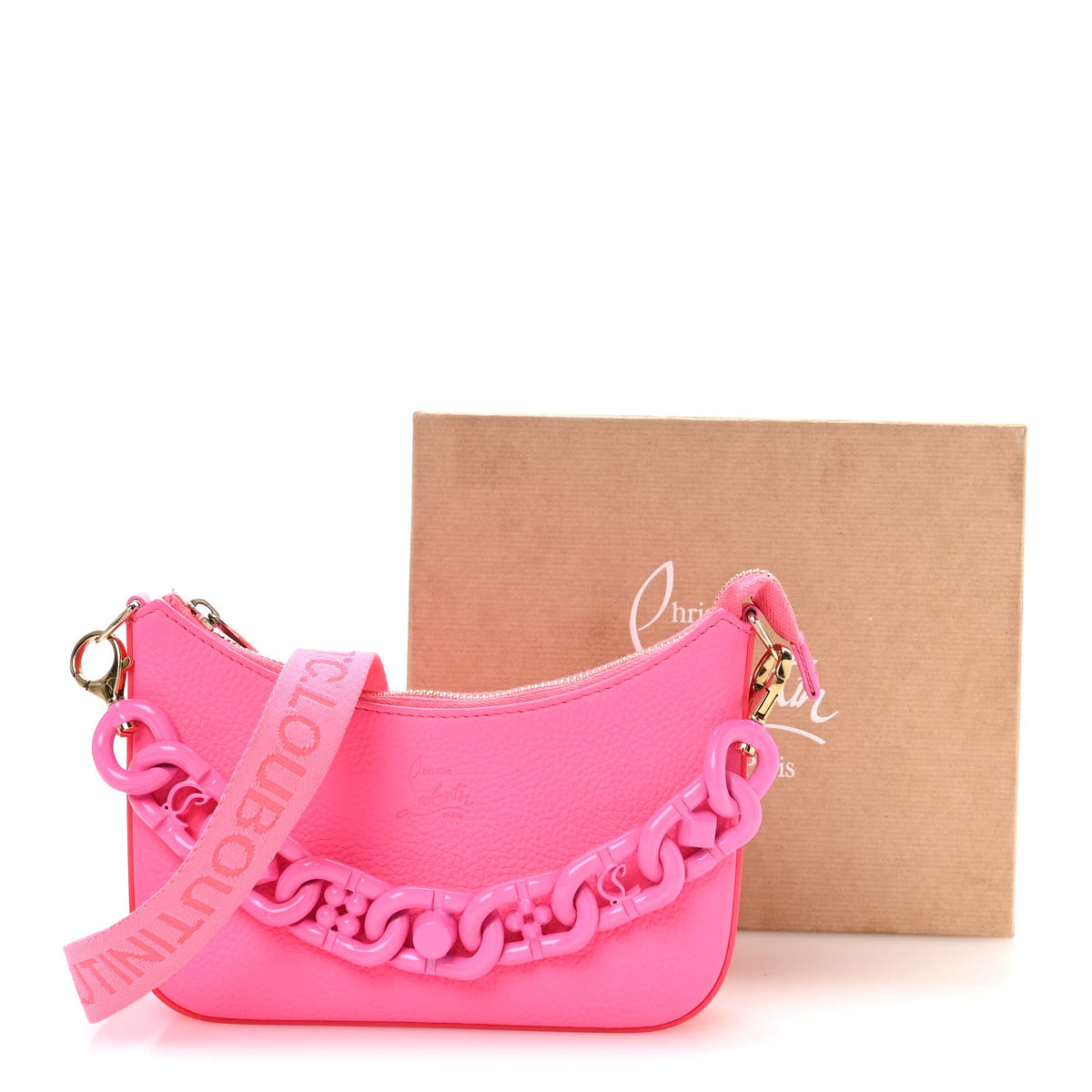 Calfskin Gomme Mini Loubila Chain Shoulder Bag Fluo Pink