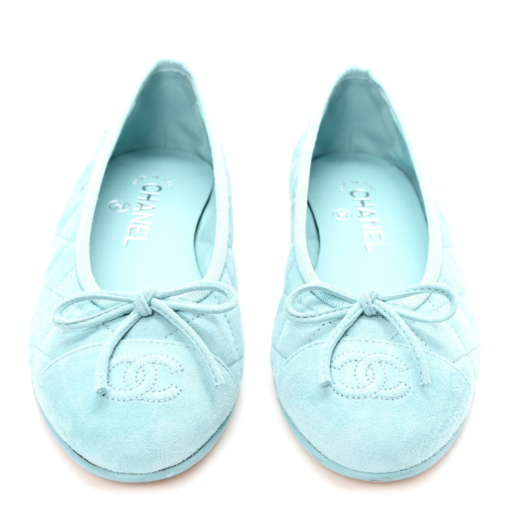 Suede Quilted Cap Toe CC Ballerina Flats 36 Light Blue