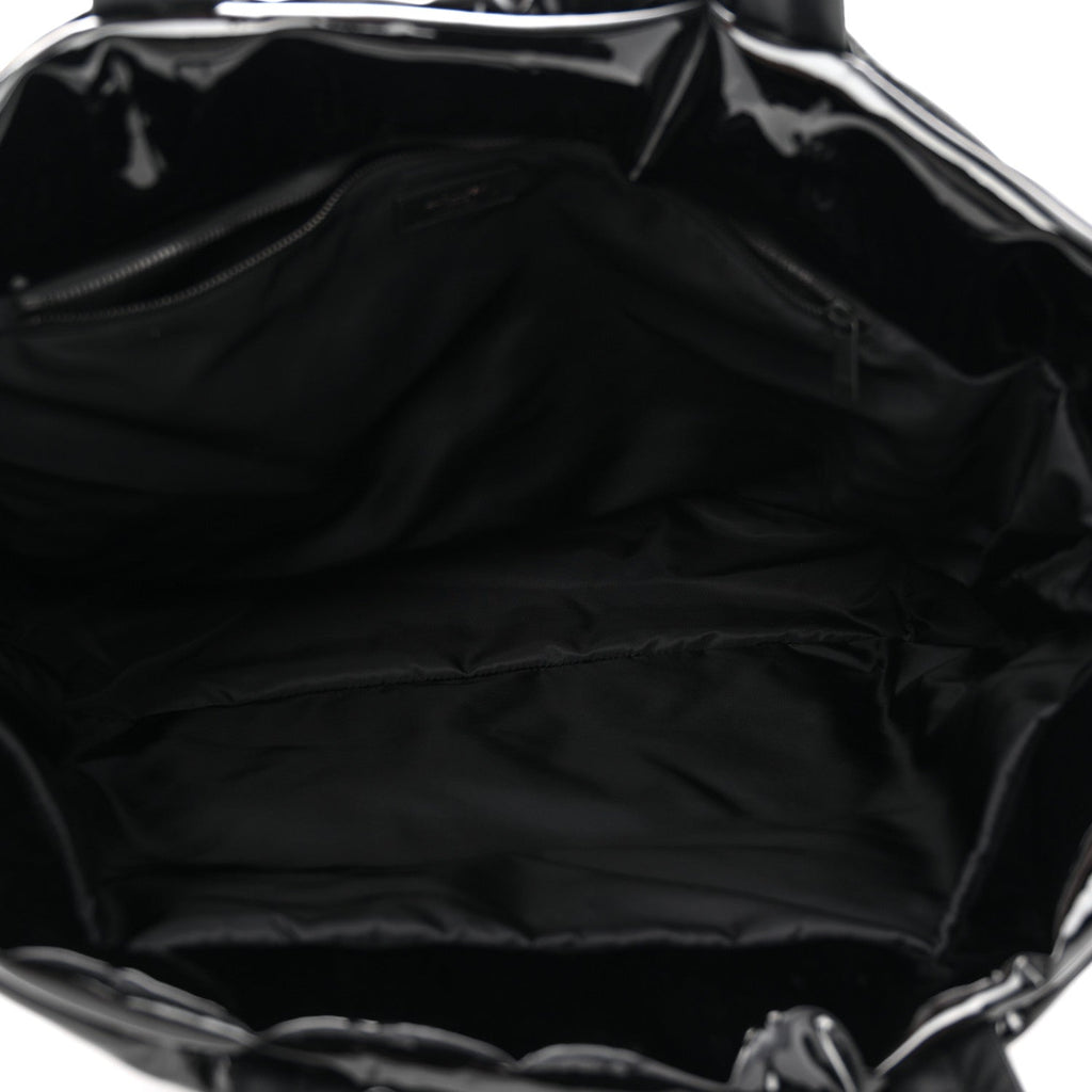 Patent Wide Puffer Maxi Tote Black