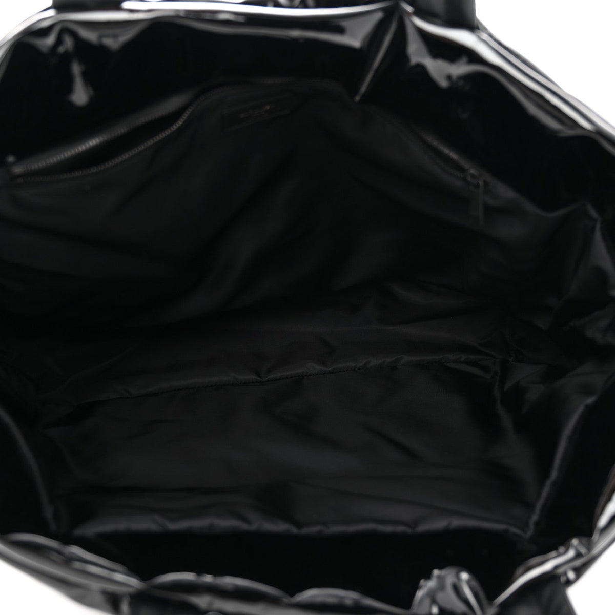 Patent Wide Puffer Maxi Tote Black
