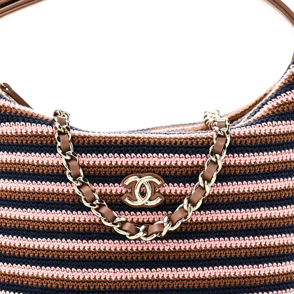 Crochet Lambskin Coco Crochet Hobo Clutch With Chain Brown Pink Navy