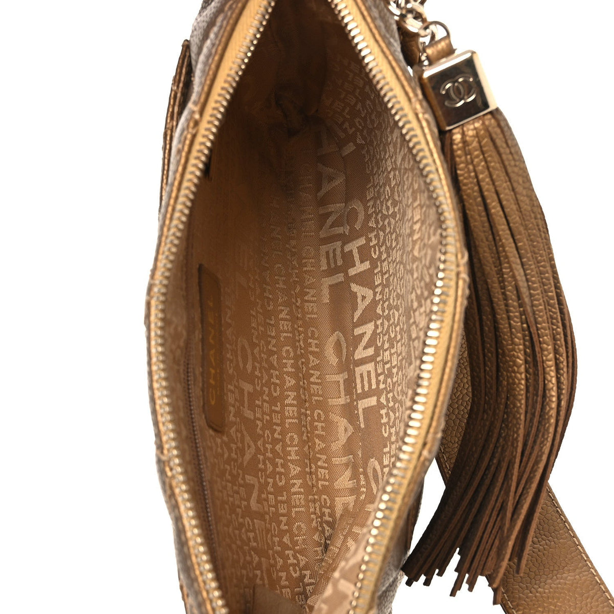 Metallic Caviar Quilted Timeless CC Shoulder Bag Gold