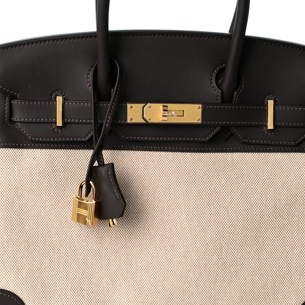 Toile H Swift Birkin 30  Ecru Bai Brun