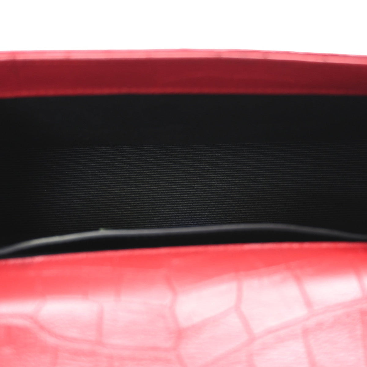 Calfskin Crocodile Embossed Small Classic Monogram Kate Tassel Satchel Red