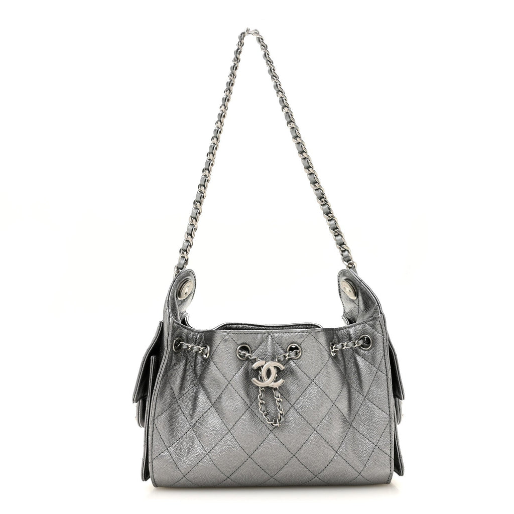 Metallic Caviar Quilted Mini Chanel 25 Handbag Anthracite