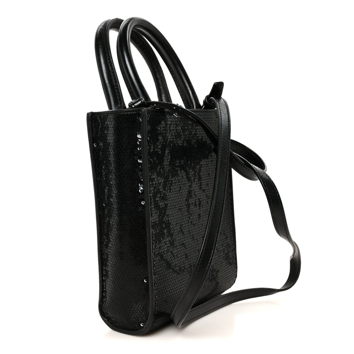 Sequin Calfskin Mini Vertical Cabas Black White
