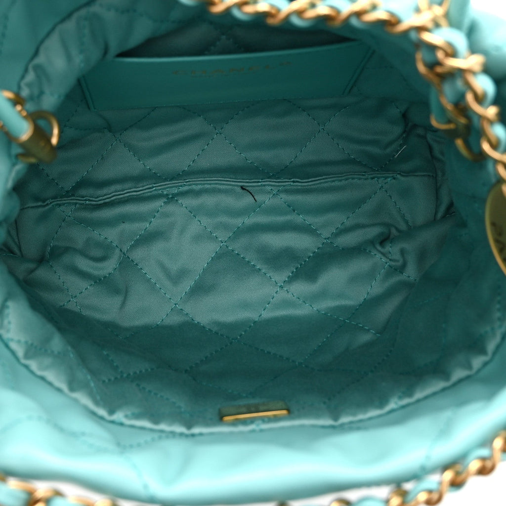 Shiny Calfskin Quilted Mini Chanel 22 Turquoise