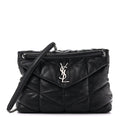 Lambskin Quilted Medium Loulou Puffer Monogram Chain Satchel Black