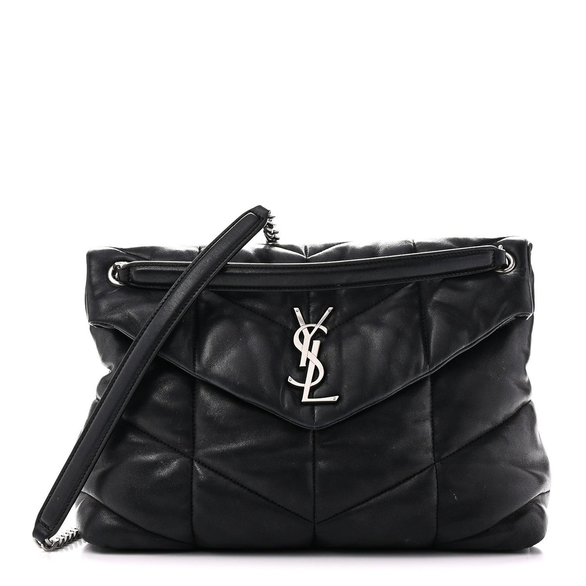 Lambskin Quilted Medium Loulou Puffer Monogram Chain Satchel Black