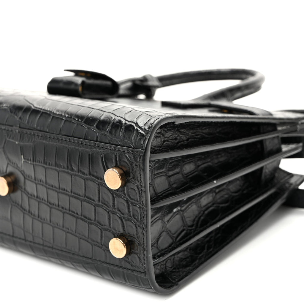 Calfskin Crocodile Embossed Nano Sac De Jour Black