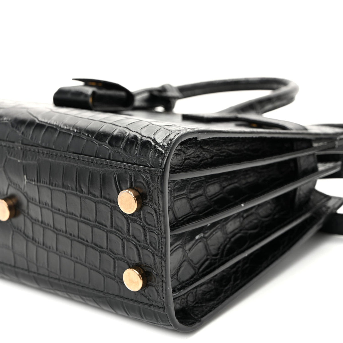 Calfskin Crocodile Embossed Nano Sac De Jour Black