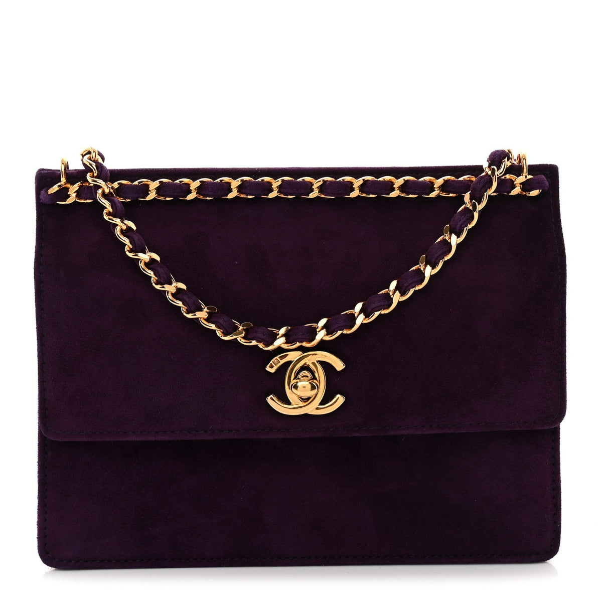 Suede CC Flap Clutch With Chain Purple