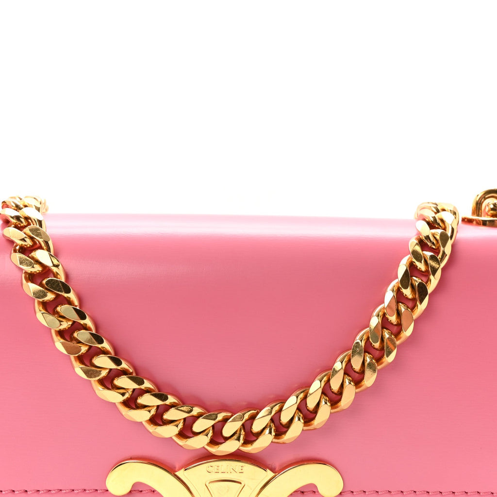 Shiny Calfskin Triomphe Chain Shoulder Bag Flamingo