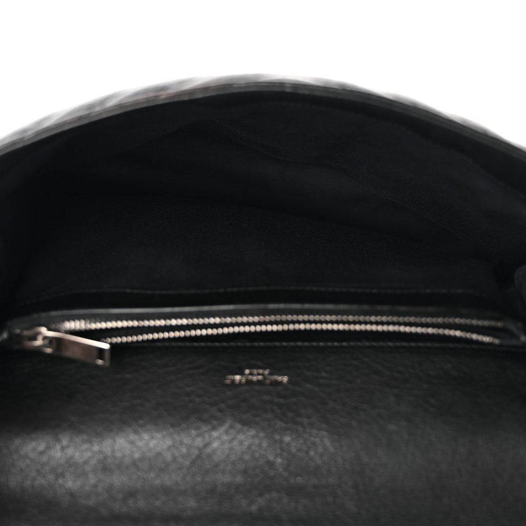 Sheepskin Matelasse Chevron Monogram Large College Satchel Black