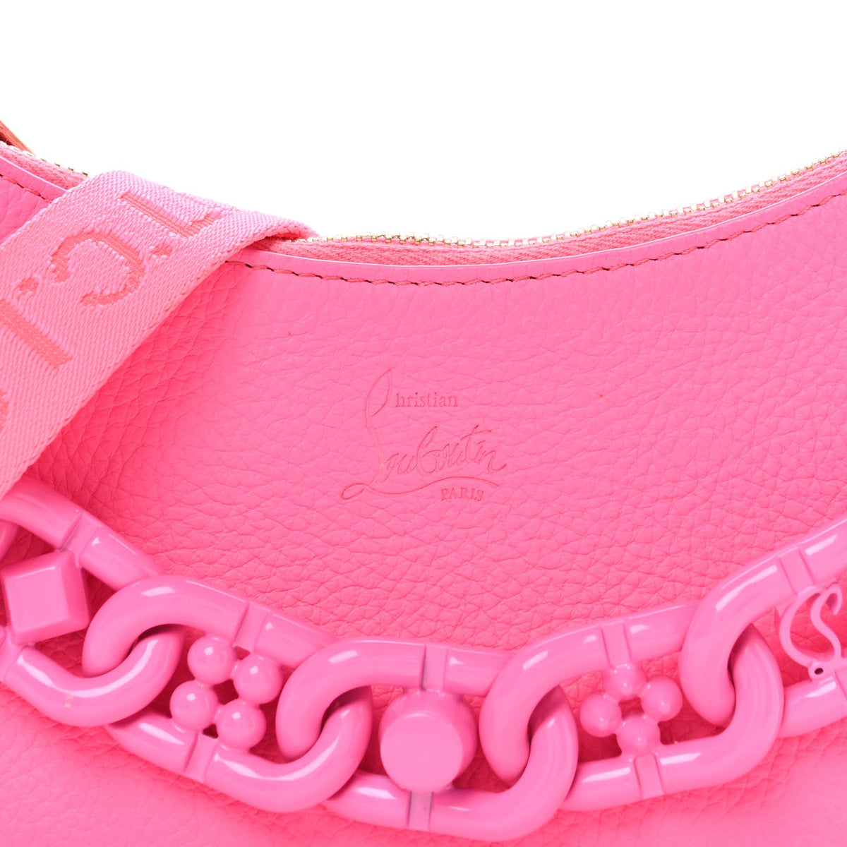 Calfskin Gomme Mini Loubila Chain Shoulder Bag Fluo Pink