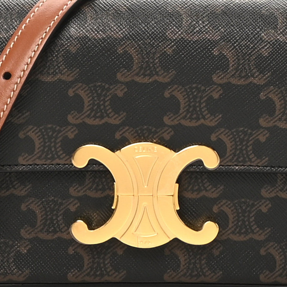 Canvas Calfskin Triomphe Shoulder Bag Tan