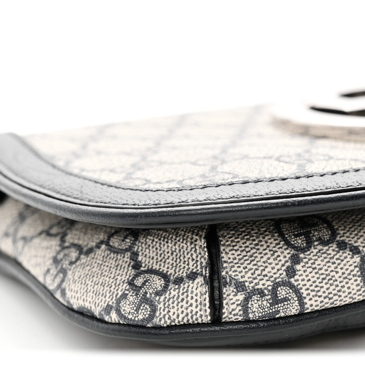 GG Supreme Monogram Textured Dollar Calfskin Blondie Chain Shoulder Flap Bag Beige Blue