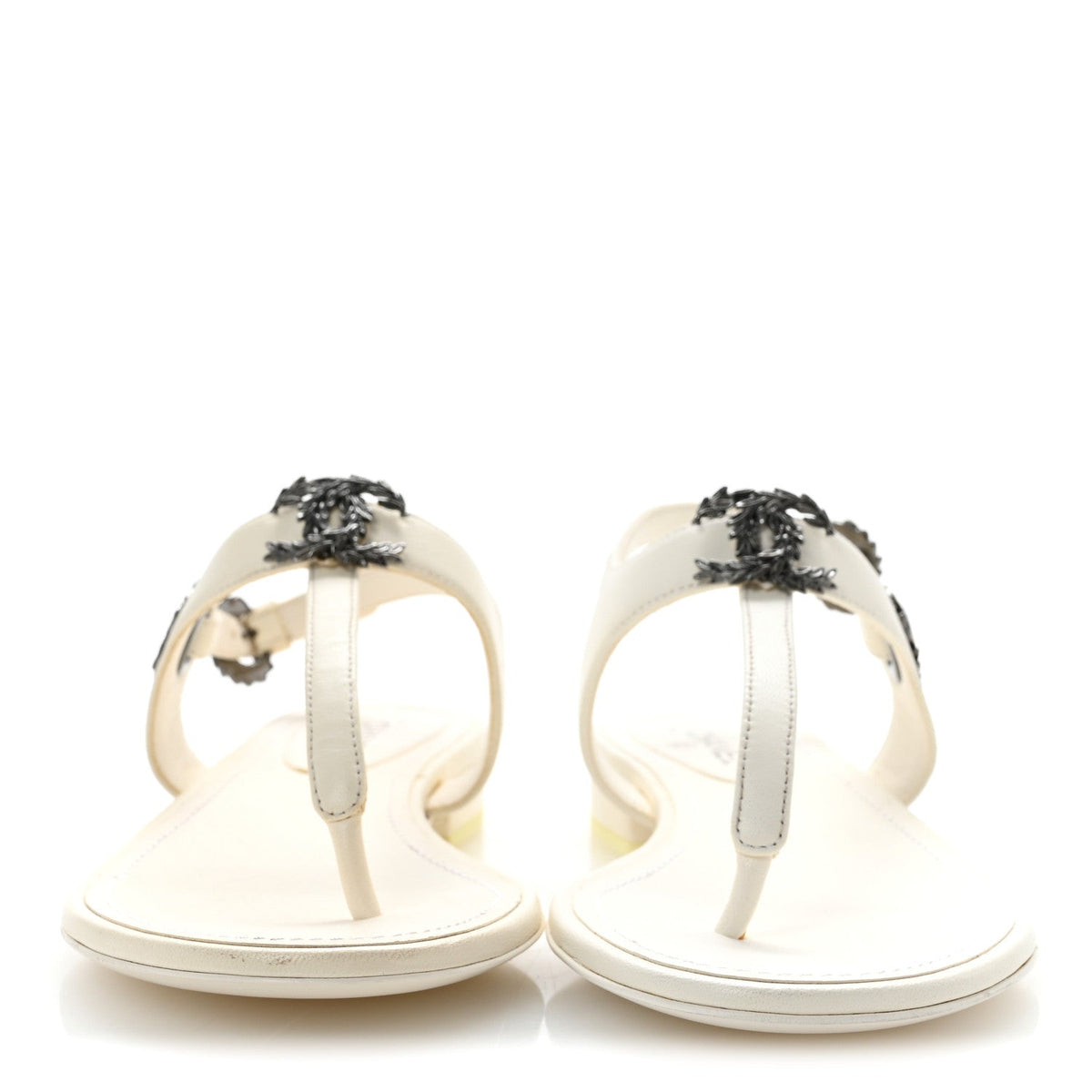 Lambskin CC Leaf Thong Sandals 36 White