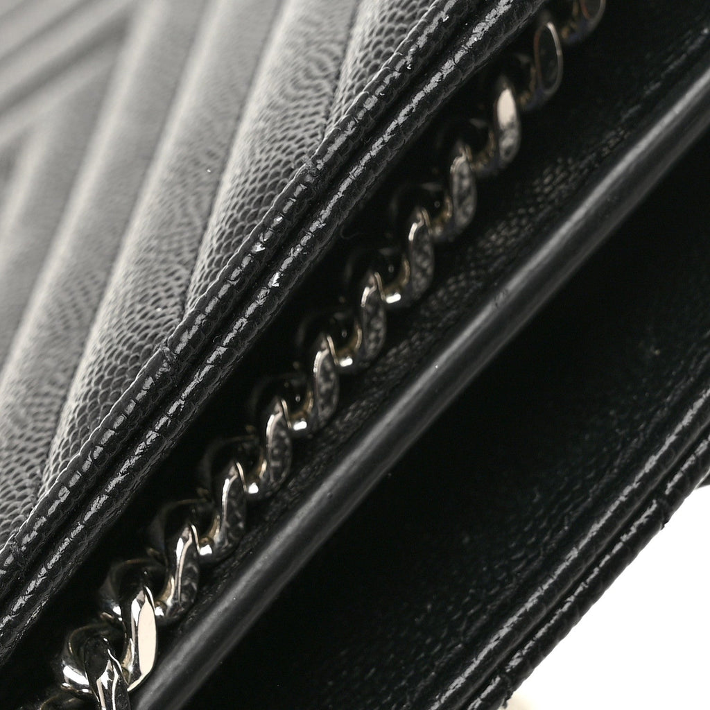 Grain De Poudre Matelasse Chevron Monogram Chain Wallet Black