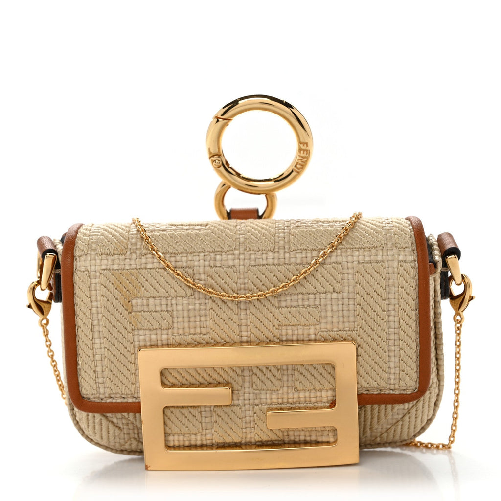 Raffia Vitello King Lucido FF Embroidered Nano Maxi Buckle Baguette Charm Alchemy Brandy