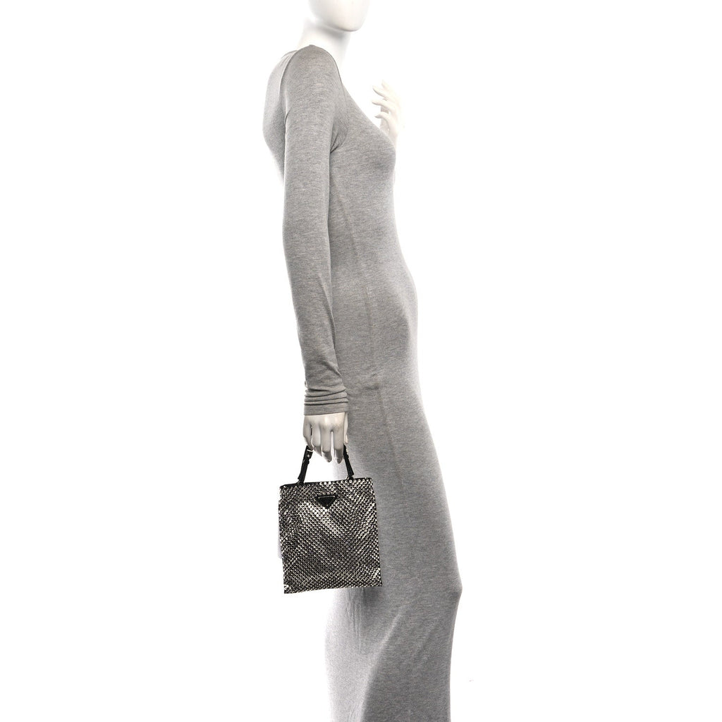 Satin Crystal Metal Triangle Logo Chain Crossbody Handbag Cristal