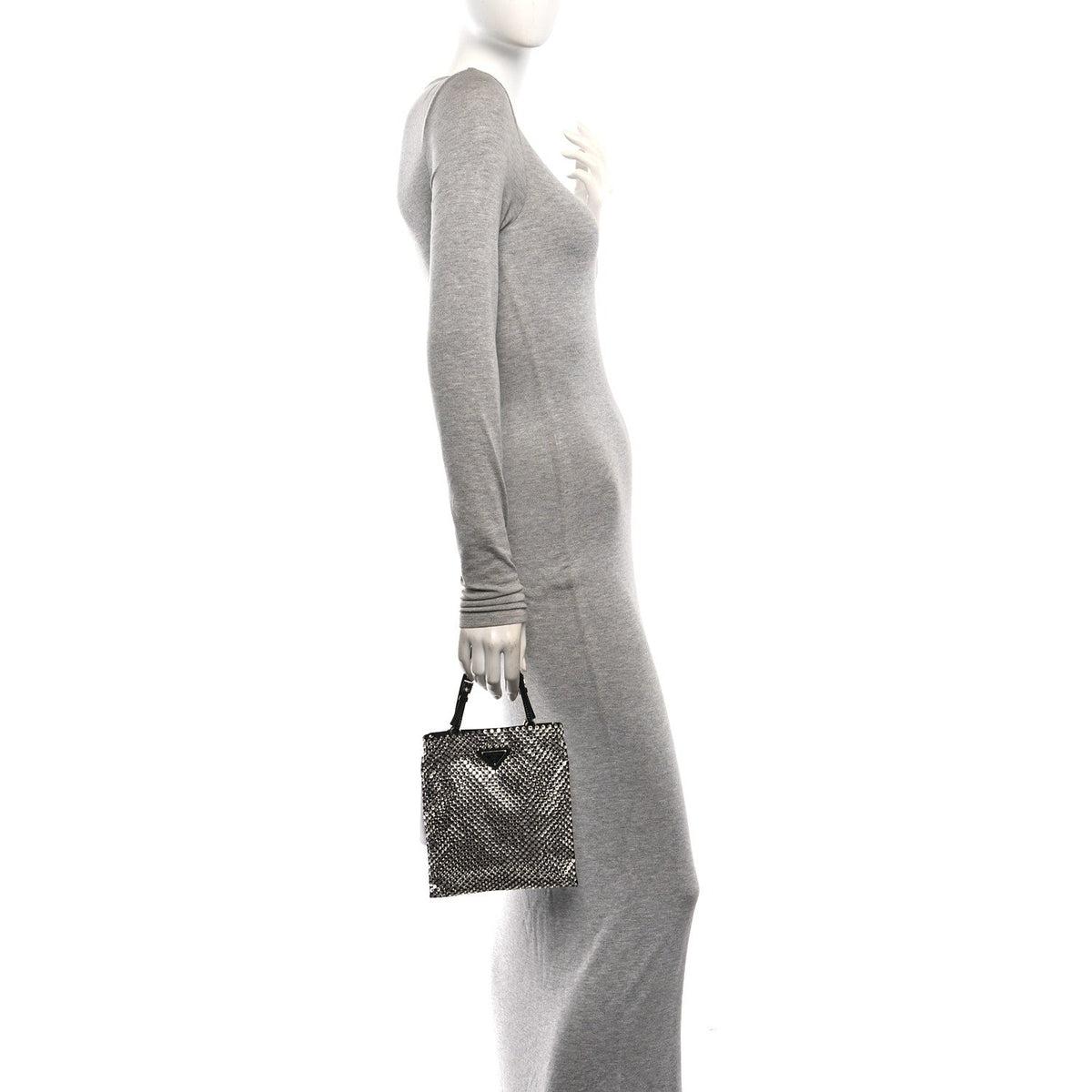 Satin Crystal Metal Triangle Logo Chain Crossbody Handbag Cristal
