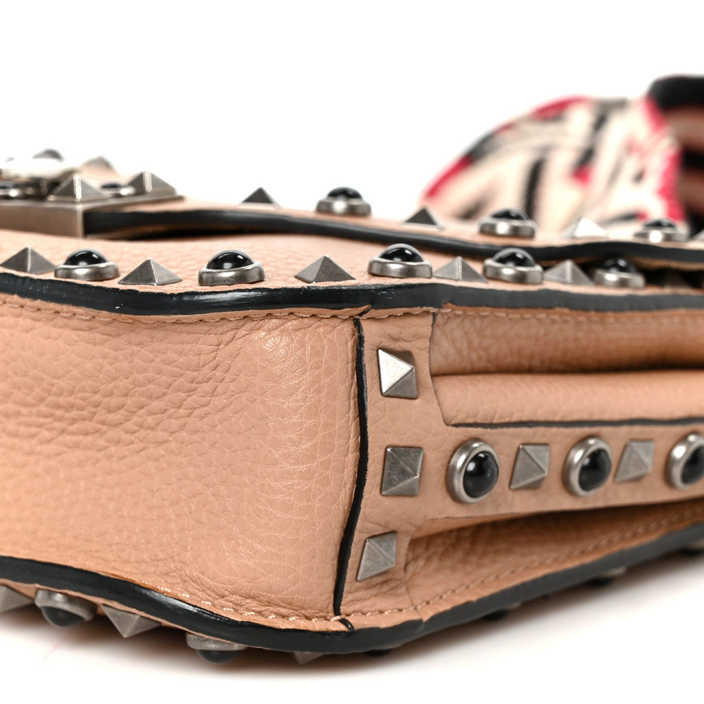 Grained Calfskin Onyx Guitar Strap Rockstud Rolling Shoulder Flap Messenger Bag Soft Noisette