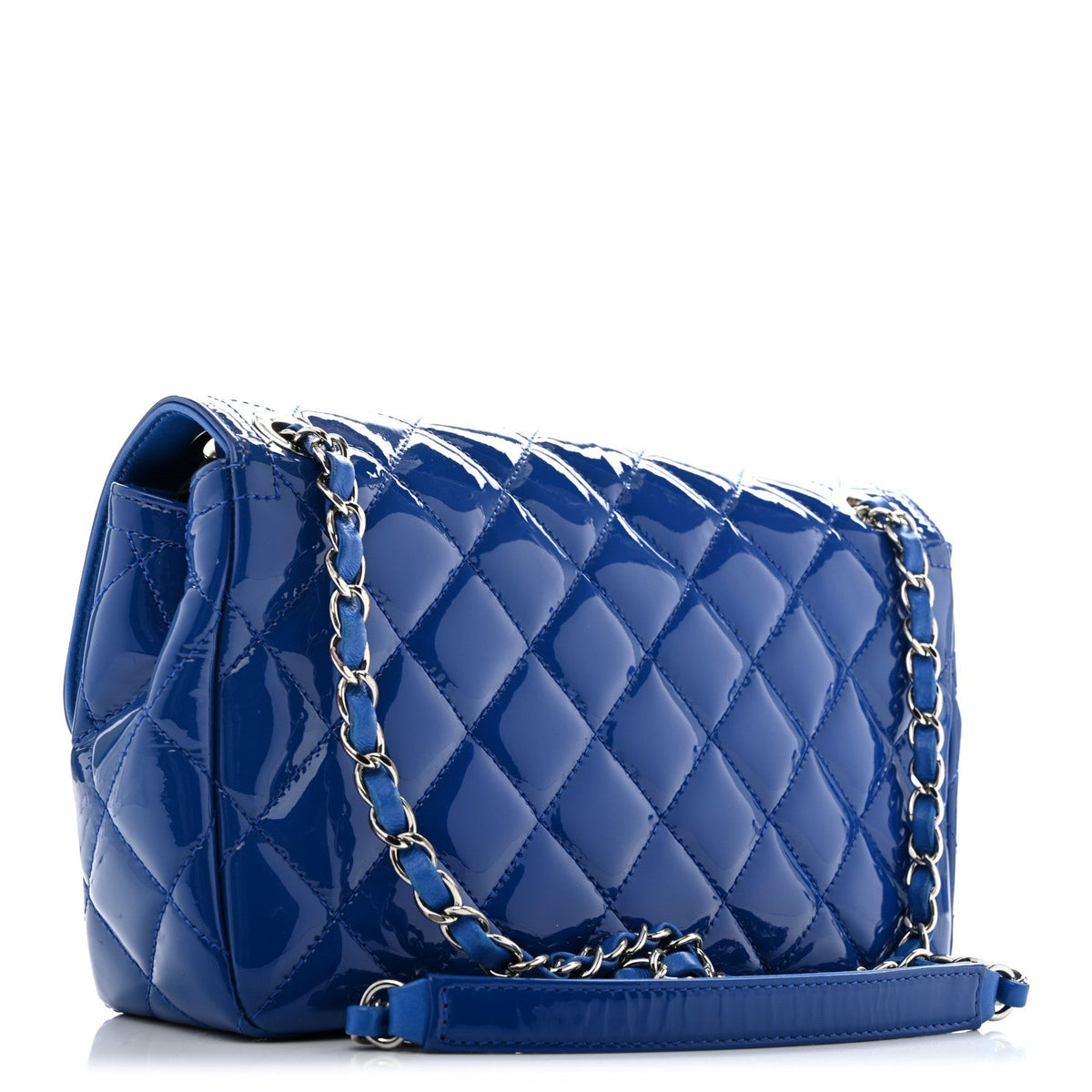 Patent Quilted Large Coco Shine Flap Blue